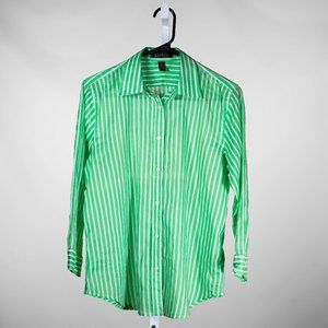 Ralph Lauren Women's Dress Shirt Collared Button Up Green Striped Long Sleeve M